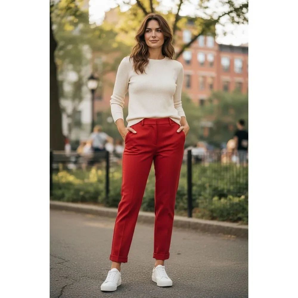 ✨Rene Lezard Cuffed Red Dress Sz 42 Pants✨